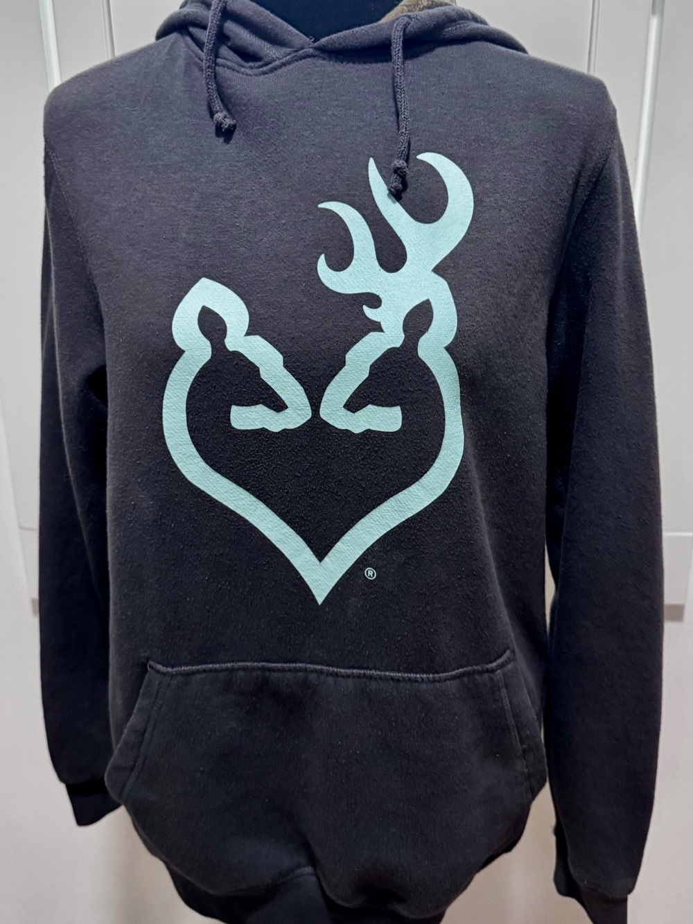 Women’s Browning Hoodie Small Charcoal Aqua Deer Heart Camo Hood Sweatshirt